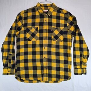 Levis Mens Flannel Shirt Large Yellow Black Buffalo Check Plaid 3LGLW1847 Cotton